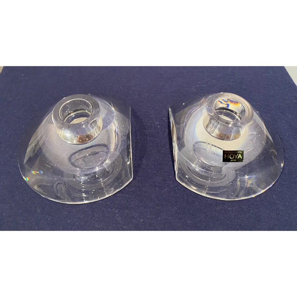 Vintage Hoya Heavy Museum Crystal Votive Candle Holder Set of 2